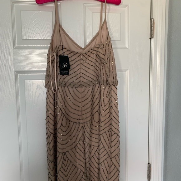 Adriana Papell sequin blouson dress in Taupe Pink - Picture 5 of 7